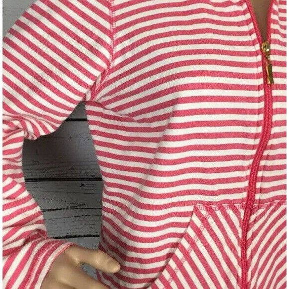 Abby & Friends Pink and White Stripe Zip Front Knit Jacket Medium Casual Striped - Picture 5 of 12
